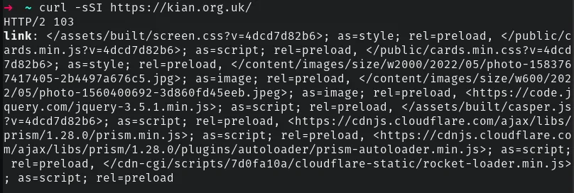 Curl showing 103 response