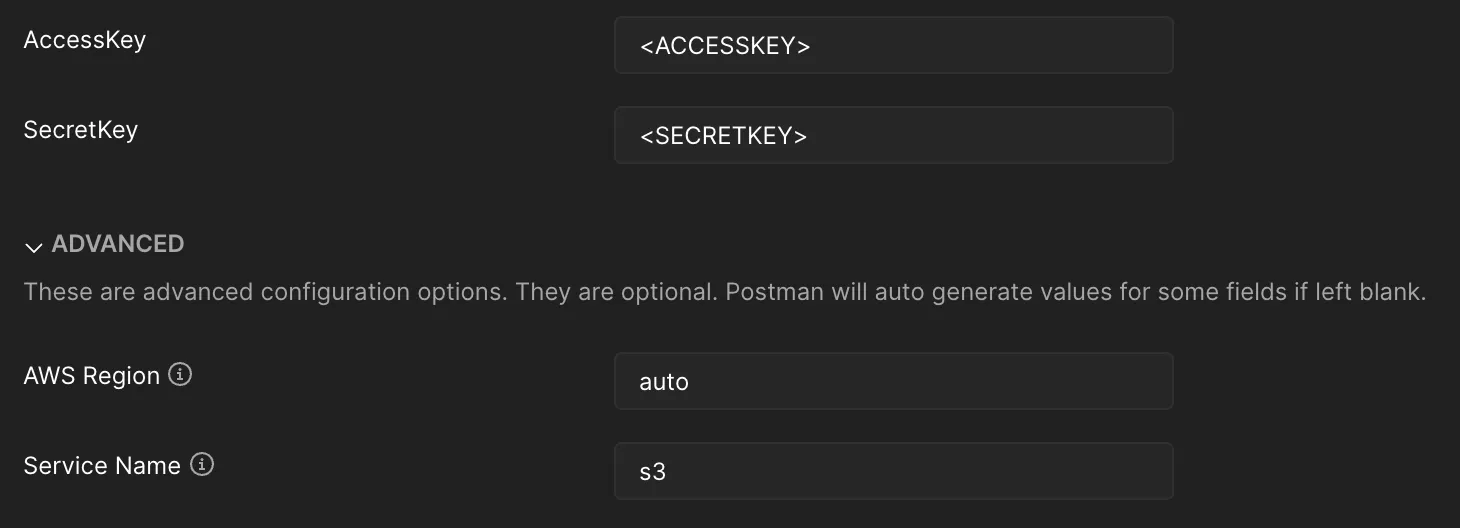 Postman S3 keys