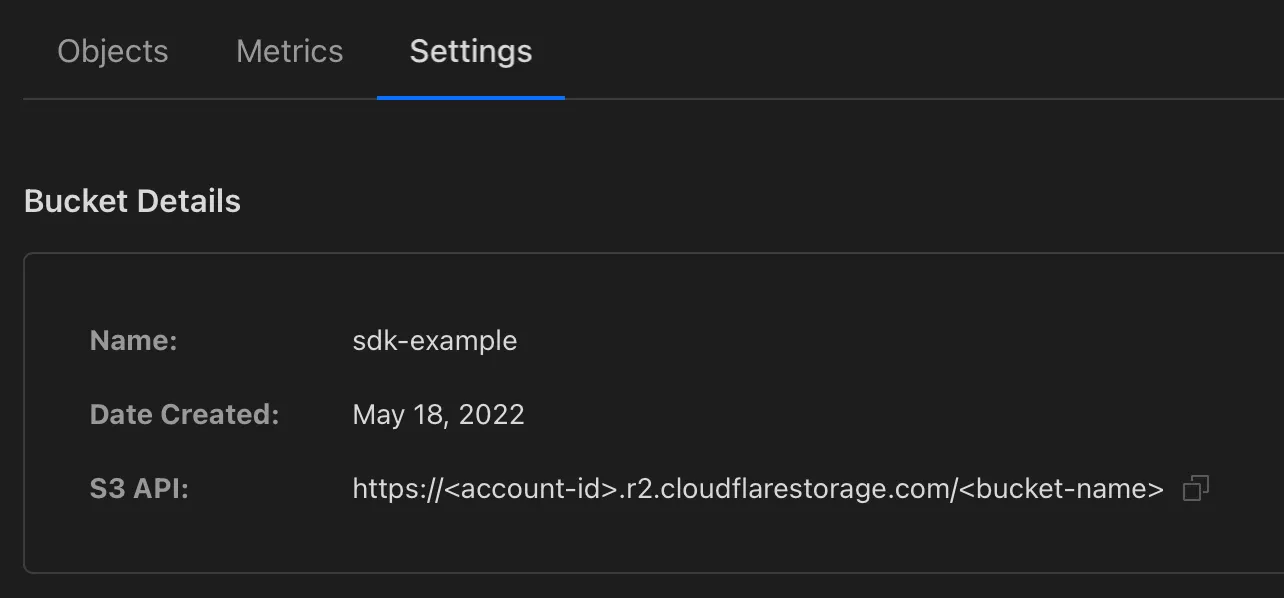 Cloudflare R2 bucket settings in dashboard