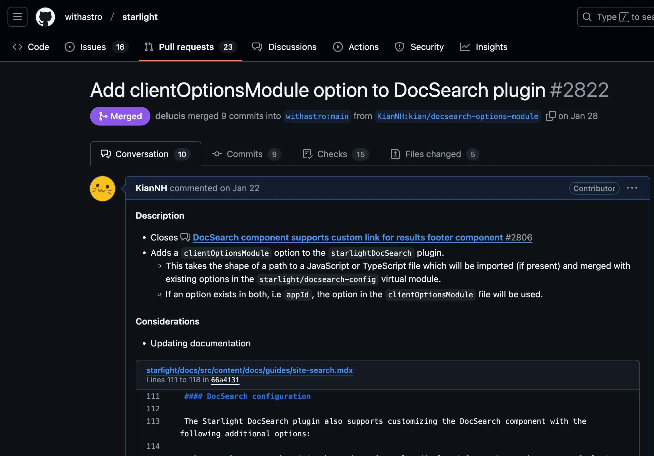 Starlight DocSearch PR